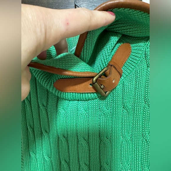 Ralph Lauren sleeveless braid sweater. Leather trim. Size M - Picture 2 of 5